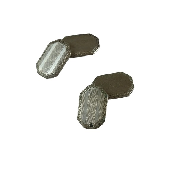 Antique Parks Bros. and Rogers Etched Cufflinks Clover Horseshoe Hallmark Silver - Picture 3 of 9